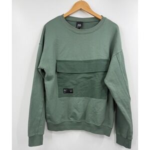ZARA Green Crewneck Sweatshirt Pocket Detail Art Edition Men Size Medium